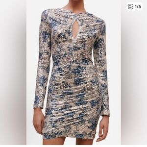 Maje Raquine Ruched Sequin Dress 8 NWT